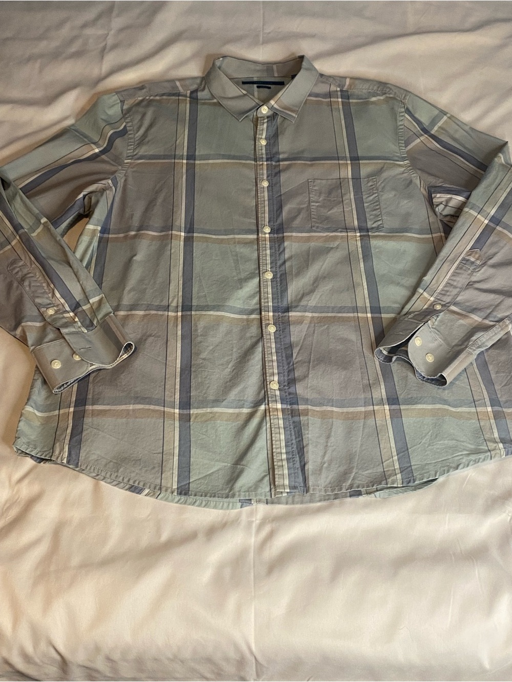 Mens Perry Ellis Slim Fit Grey Plaid Button Down Size 2X Long Sleeve 100%Cotton